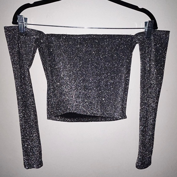 Black Stardust Y2K Off The Shoulder Crop Top - Picture 6 of 11